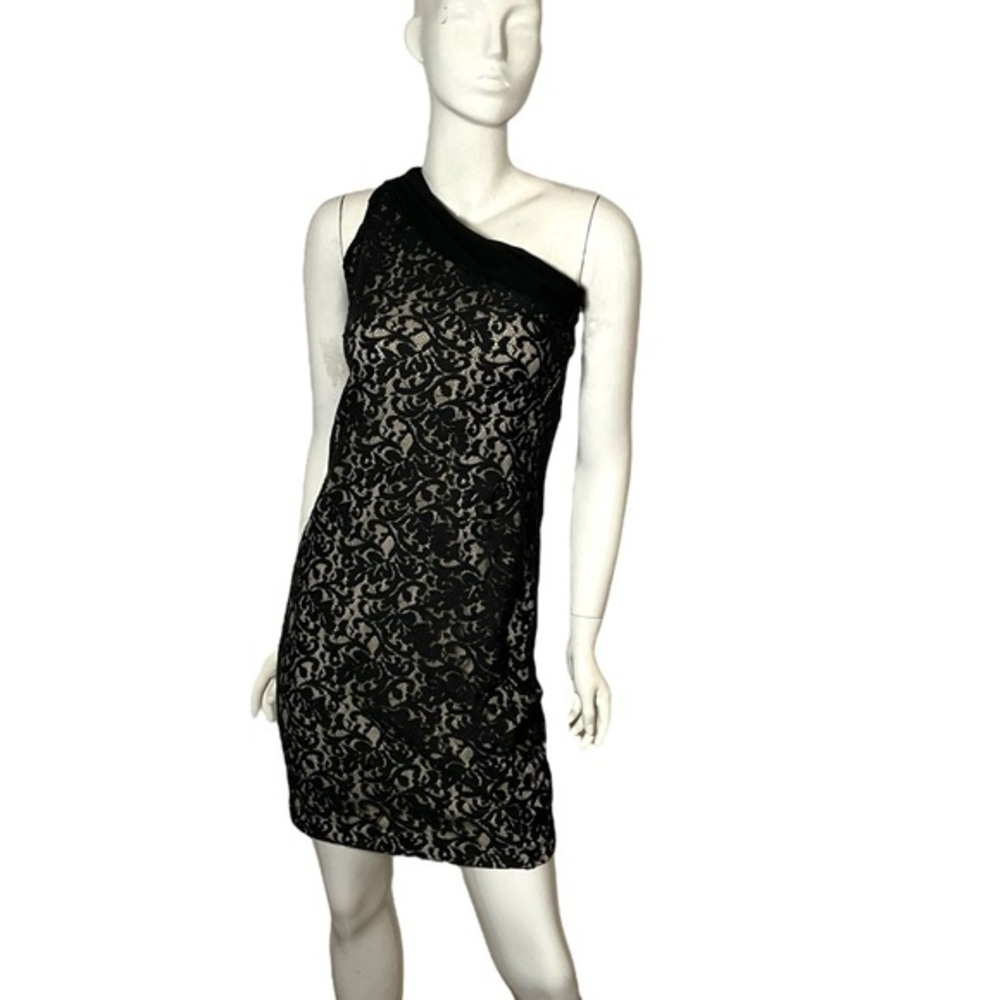 Vintage The limited black lace‎ one shoulder sleeveless mini dress 4 cocktail
